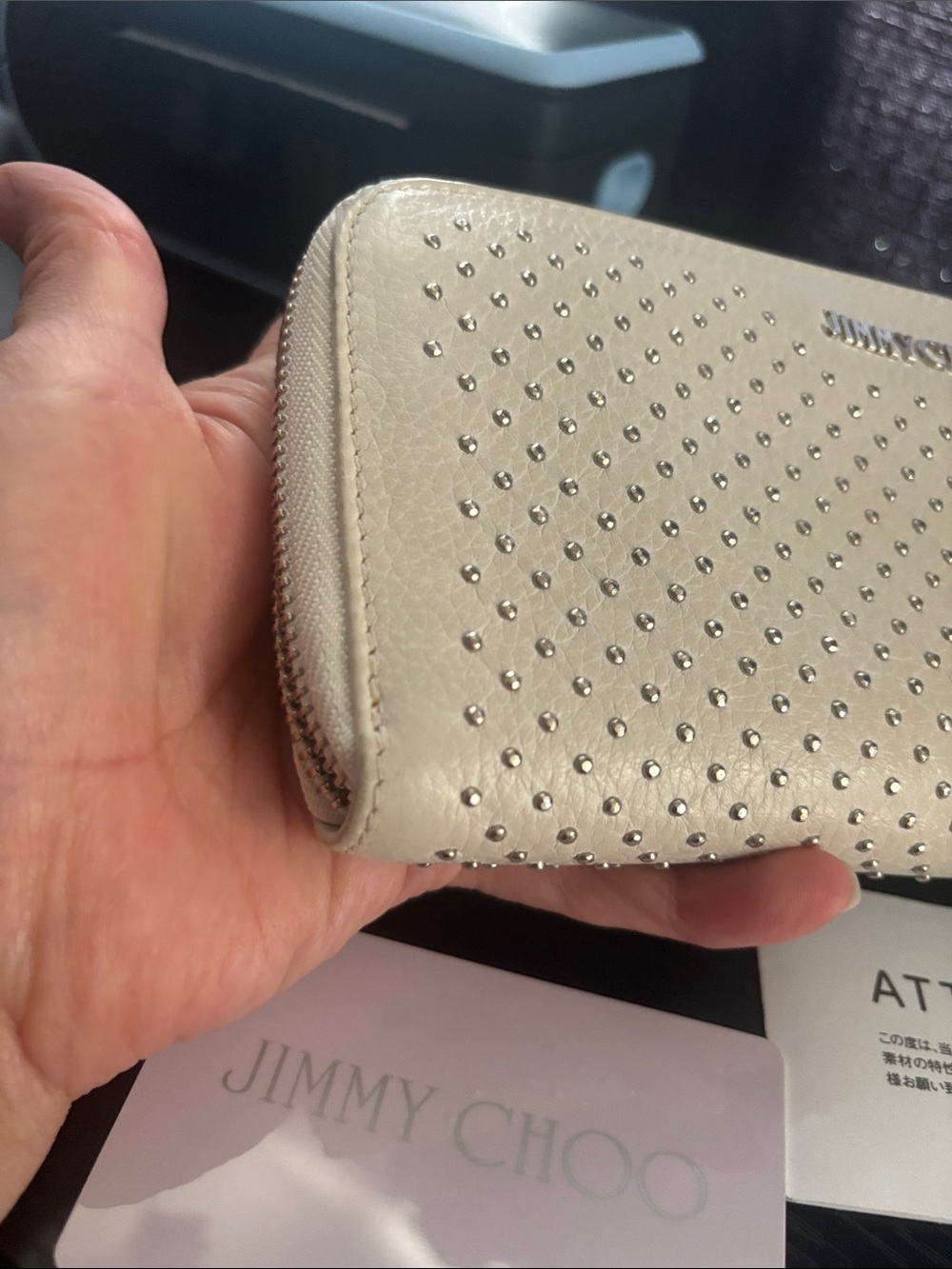 Jimmy Choo Beige Studded Zip Wallet in Metallic Accents with COA - Picture 4 of 15